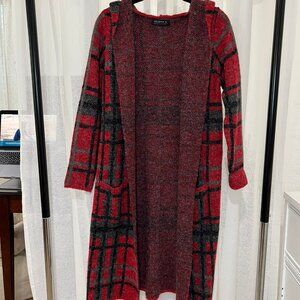 Red and Black Cozy Duster Sweater